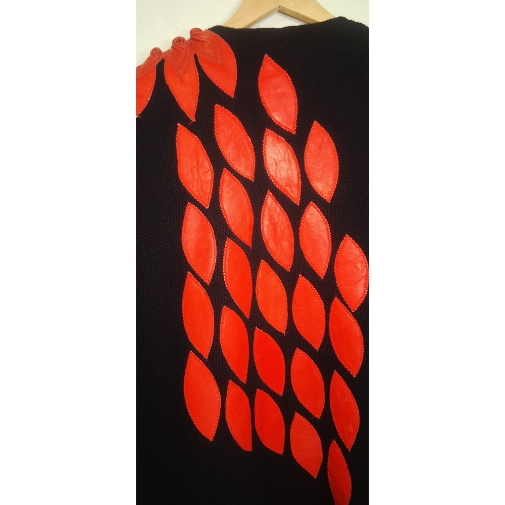 Vintage 80s Sweater Cardigan‎ Red Leather Roses Retro Stranger Things Aesthetic - Picture 12 of 15